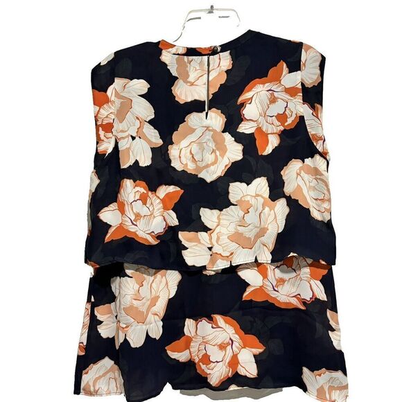 CAbi Blossom Floral Blouse Office navy & orange Sleeveless sz Small - Picture 2 of 7